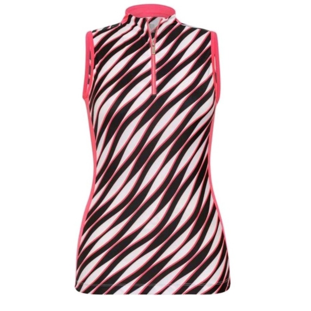 TAIL Women's Zura‎ Printed Sleeveless Top Golf Tennis Sz XS Zip Pink Zebra Print